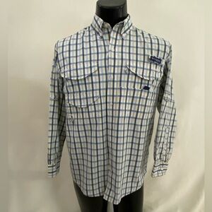 Columbia PFG Shirt Men’s Small Super Bonehead Vented Fish Plaid Long Sleeve READ
